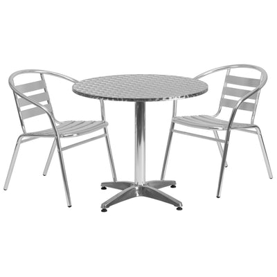 Lila 31.5'' Round Aluminum Indoor-Outdoor Table Set with 2 Slat Back Chairs - View 1