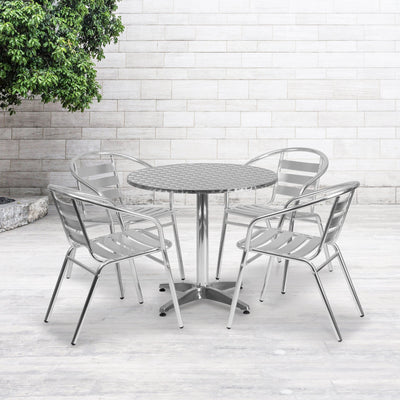 Lila 31.5'' Round Aluminum Indoor-Outdoor Table Set with 4 Slat Back Chairs - View 2