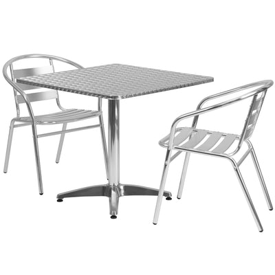 Lila 31.5'' Square Aluminum Indoor-Outdoor Table Set with 2 Slat Back Chairs