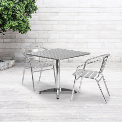 Lila 31.5'' Square Aluminum Indoor-Outdoor Table Set with 2 Slat Back Chairs