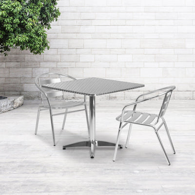 Lila 31.5'' Square Aluminum Indoor-Outdoor Table Set with 2 Slat Back Chairs - View 2