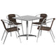 Dark Brown |#| 31.5inch Square Aluminum Indoor-Outdoor Table Set with 4 Dark Brown Rattan Chairs
