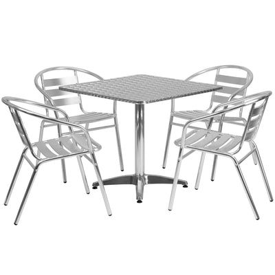 Lila 31.5'' Square Aluminum Indoor-Outdoor Table Set with 4 Slat Back Chairs - View 1