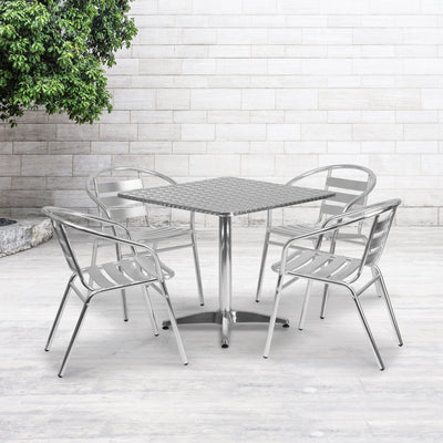 Lila 31.5'' Square Aluminum Indoor-Outdoor Table Set with 4 Slat Back Chairs - View 2