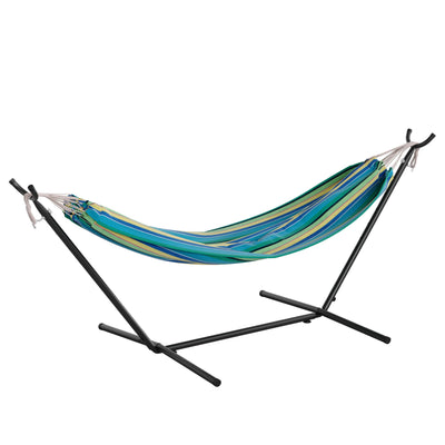 Lola 2 Person Hammock with Stand and Premium Carry Bag, Cotton Hammock with Space Saving Steel Stand, 450 LBS. Static Weight Capacity
