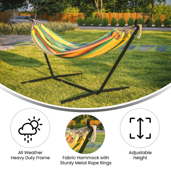 Tropical Multi |#| 2 Person Cotton Hammock with All-Weather Heavy Duty Stand-Tropical Multicolor