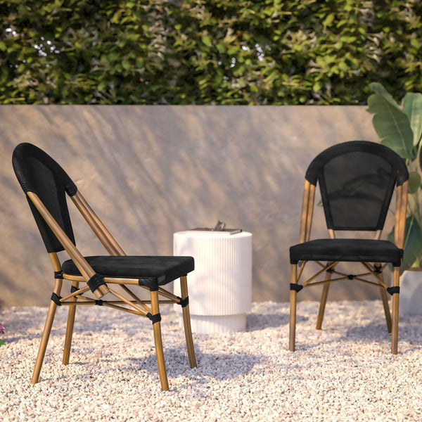 Black/Natural Frame |#| All-Weather Commercial Paris Chair with Natural Aluminum Frame-Black