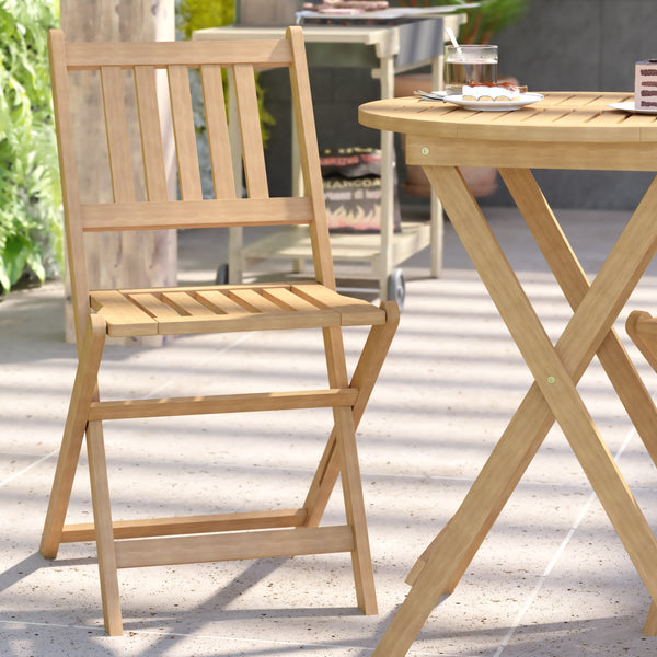 Indoor/Outdoor Acacia Wood Folding Table and 2 Chair Bistro Set in Natural