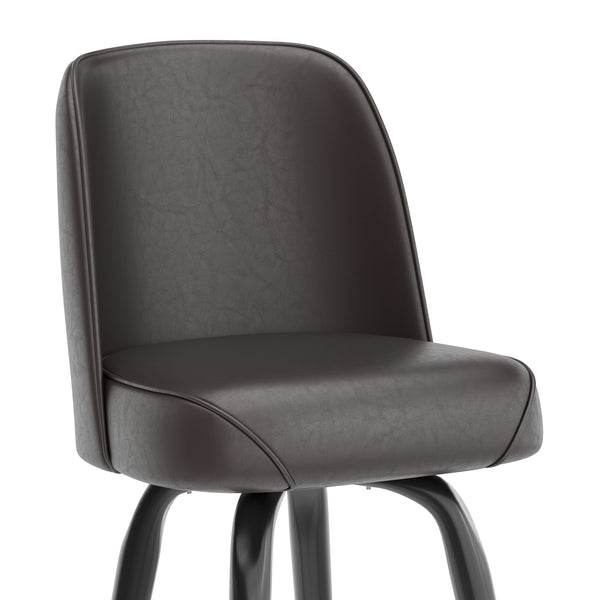 Dark Brown |#| Metal Bar Stool with Swivel Vinyl Bucket Seat and Footrest in Dark Brown