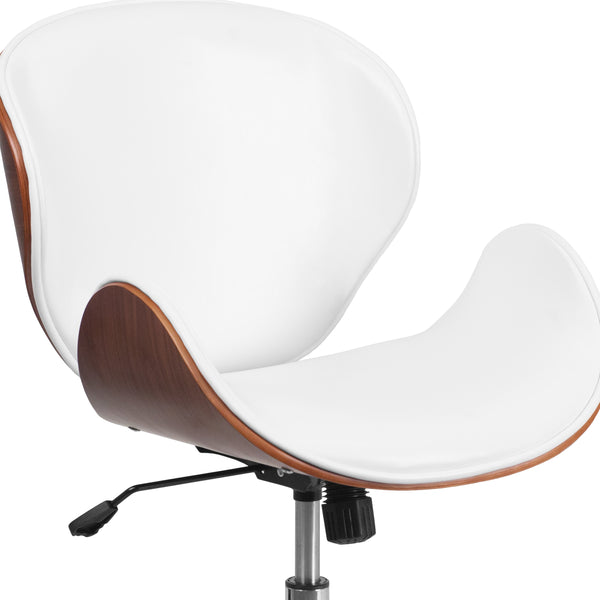 White LeatherSoft/Walnut Frame |#| Mid-Back Walnut Wood Conference Office Chair in White LeatherSoft