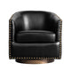 Black |#| Classic Club Style Chair with 360° Swivel Base and Nail Trim - Black LeatherSoft