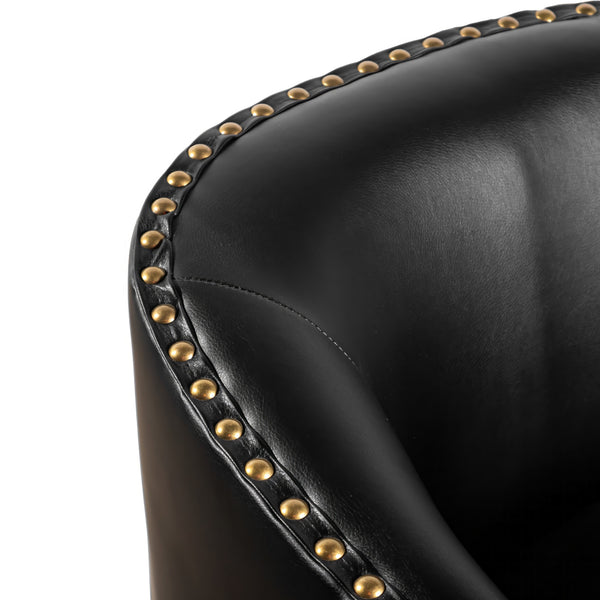 Black |#| Classic Club Style Chair with 360° Swivel Base and Nail Trim - Black LeatherSoft