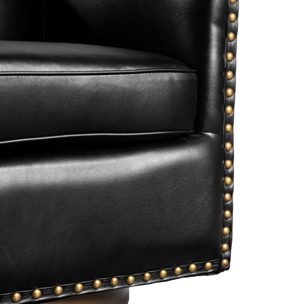 Black |#| Classic Club Style Chair with 360° Swivel Base and Nail Trim - Black LeatherSoft