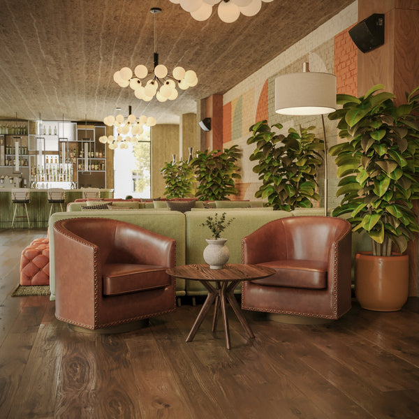 Brown |#| Classic Club Style Chair with 360° Swivel Base and Nail Trim - Brown LeatherSoft