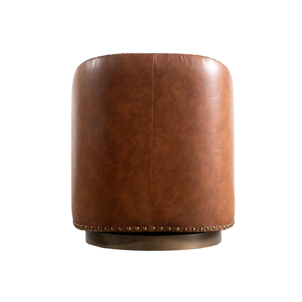 Brown |#| Classic Club Style Chair with 360° Swivel Base and Nail Trim - Brown LeatherSoft