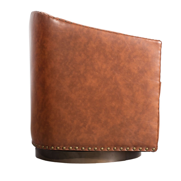 Brown |#| Classic Club Style Chair with 360° Swivel Base and Nail Trim - Brown LeatherSoft