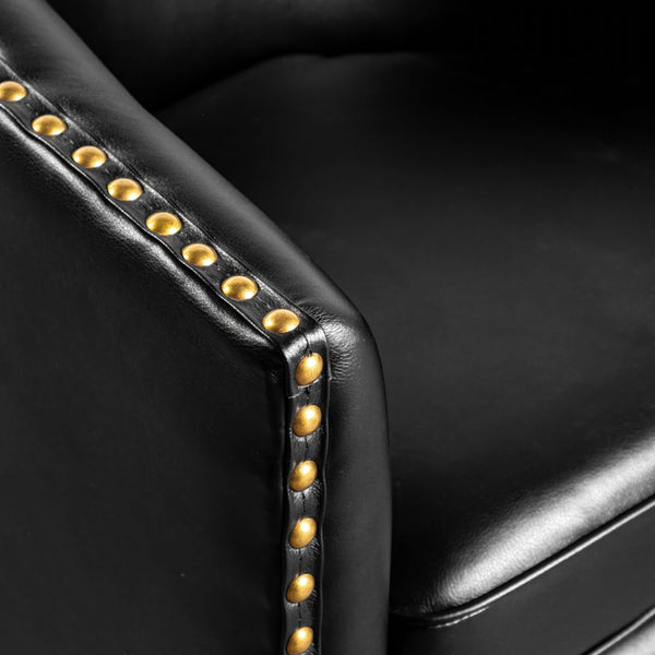 Black |#| Classic Club Style Chair with 360° Swivel Base and Nail Trim - Black LeatherSoft