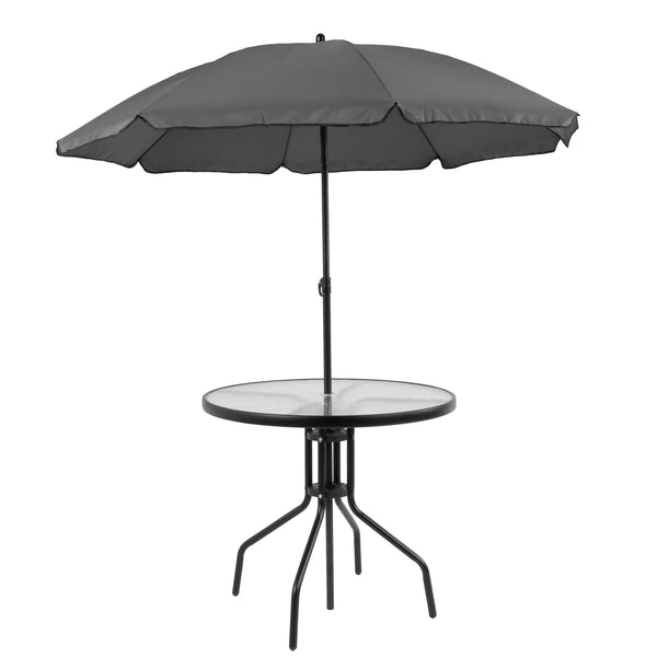 Black |#| 6 Piece Black Patio Garden Set with Umbrella Table and Set of 4 Folding Chairs