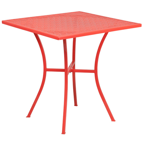 Coral |#| 28inch Square Coral Indoor-Outdoor Steel Patio Table Set with 4 Round Back Chairs