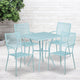 Sky Blue |#| 28inch Square Sky Blue Indoor-Outdoor Steel Patio Table Set - 4 Square Back Chairs