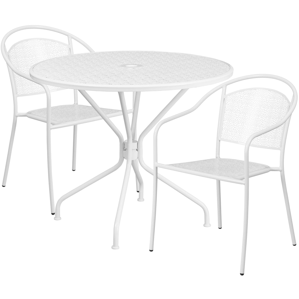 White |#| 35.25inch Round White Indoor-Outdoor Steel Patio Table Set with 2 Round Back Chairs