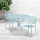 Sky Blue |#| 35.25inch RD Sky Blue Indoor-Outdoor Steel Patio Table Set w/ 2 Round Back Chairs