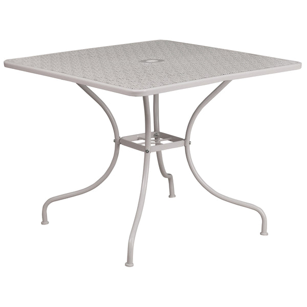 Light Gray |#| 35.5inch Square Lt Gray Indoor-Outdoor Steel Patio Table Set w/ 2 Round Back Chairs