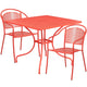 Coral |#| 35.5inch Square Coral Indoor-Outdoor Steel Patio Table Set w/ 2 Round Back Chairs
