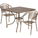 Gold |#| 35.5inch Square Gold Indoor-Outdoor Steel Patio Table Set w/ 2 Round Back Chairs