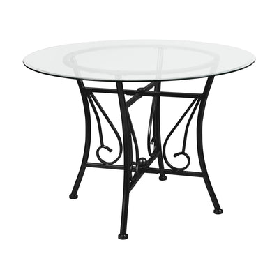 Princeton 42'' Round Glass Dining Table with Curl Accent Matte Metal Frame - View 1