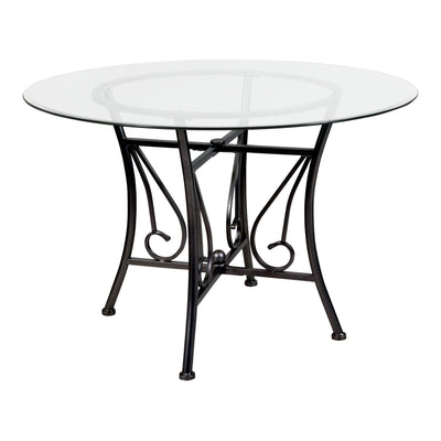 Princeton 45'' Round Glass Dining Table with Curl Accent Matte Metal Frame - View 1