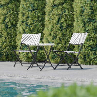 Rouen Three Piece Folding French Bistro Set in PE Rattan with Metal Frames for Indoor and Outdoor Use