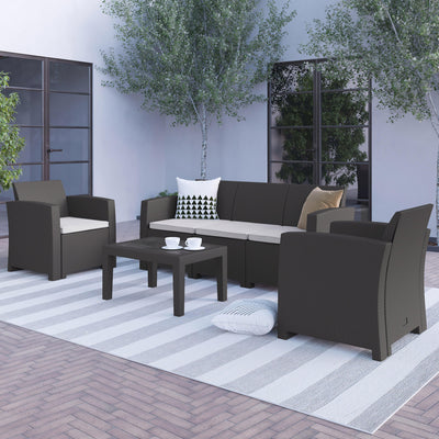 Seneca 4 Piece Outdoor Faux Rattan Chair, Sofa and Table Set