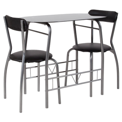 Sutton 3 Piece Space-Saver Bistro Set with Glass Top Table and Vinyl Padded Chairs - View 1
