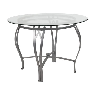 Syracuse 42'' Round Glass Dining Table with Bowed Out Metal Frame - View 1