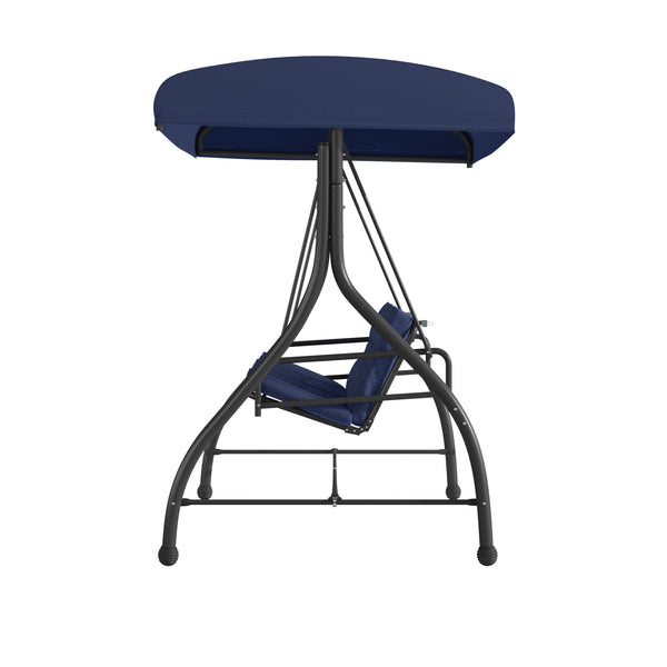 Navy |#| 3-Seat Outdoor Steel Converting Patio Swing and Bed Canopy Hammock in Navy