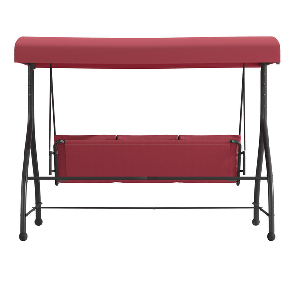 Maroon |#| 3-Seat Outdoor Steel Converting Patio Swing and Bed Canopy Hammock in Maroon