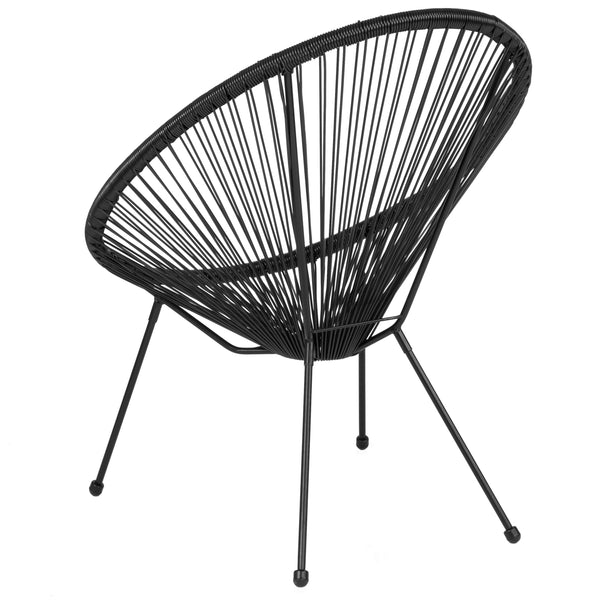 Black |#| Black Papasan Oval Woven Basket Bungee Lounge Chair - Indoor/Outdoor Furniture