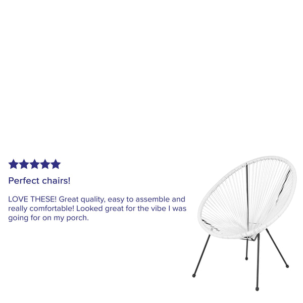 White |#| White Papasan Oval Woven Basket Bungee Lounge Chair - Indoor/Outdoor Furniture