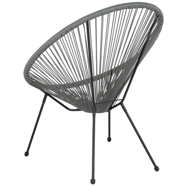 Grey |#| Grey Papasan Oval Woven Basket Bungee Lounge Chair - Indoor/Outdoor Furniture