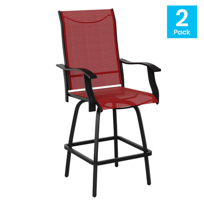 Valerie Patio Bar Height Stools Set of 2, All-Weather Textilene Swivel Patio Stools and Deck Chairs with High Back & Armrests