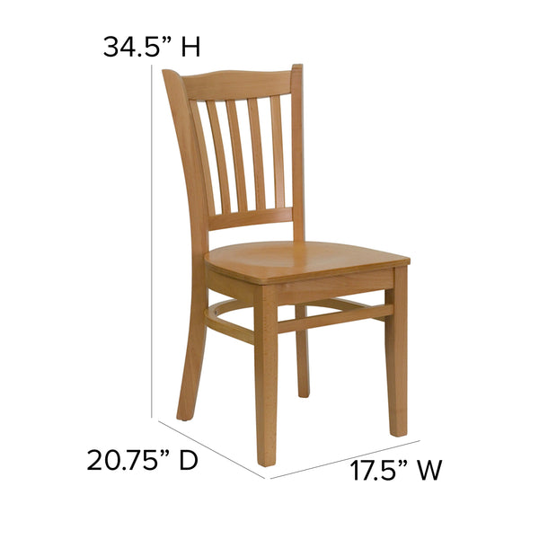 Natural Wood Seat/Natural Wood Frame |#| Vertical Slat Back Natural Wood Restaurant Chair - Hospitality Seating