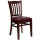 Burgundy Vinyl Seat/Mahogany Wood Frame |#| Vertical Slat Back Mahogany Wood Restaurant Chair - Burgundy Vinyl Seat