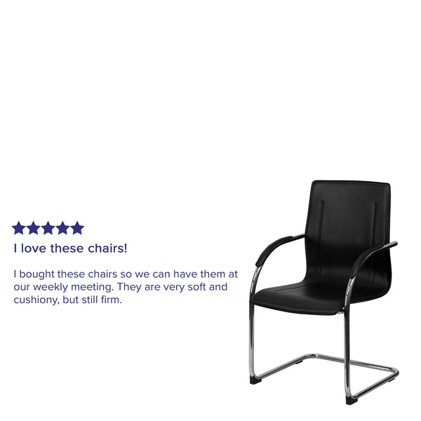 Black Vinyl Side Reception Chair with Chrome Sled Base - Lobby and Guest Seating