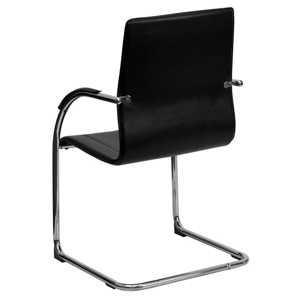 Black Vinyl Side Reception Chair with Chrome Sled Base - Lobby and Guest Seating