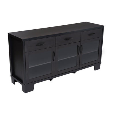 Wells Modern Kitchen and Dining Room Buffet Sideboard Storage Cabinet, Engineered Wood with 3 Tempered Glass Doors and 3 Drawers - View 1