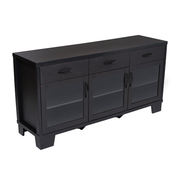 Black |#| 59" Engineered Wood Buffet Sideboard Storage Cabinet w/ 3 Drawers, Doors in Blk