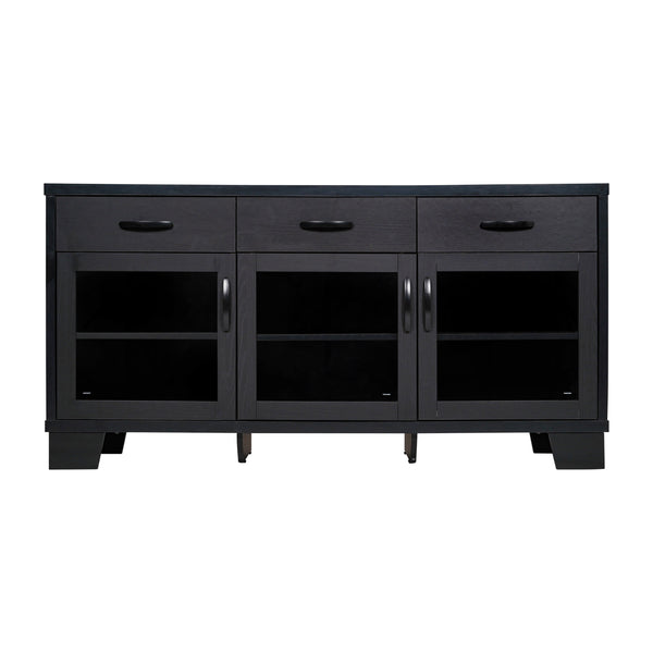 Black |#| 59" Engineered Wood Buffet Sideboard Storage Cabinet w/ 3 Drawers, Doors in Blk