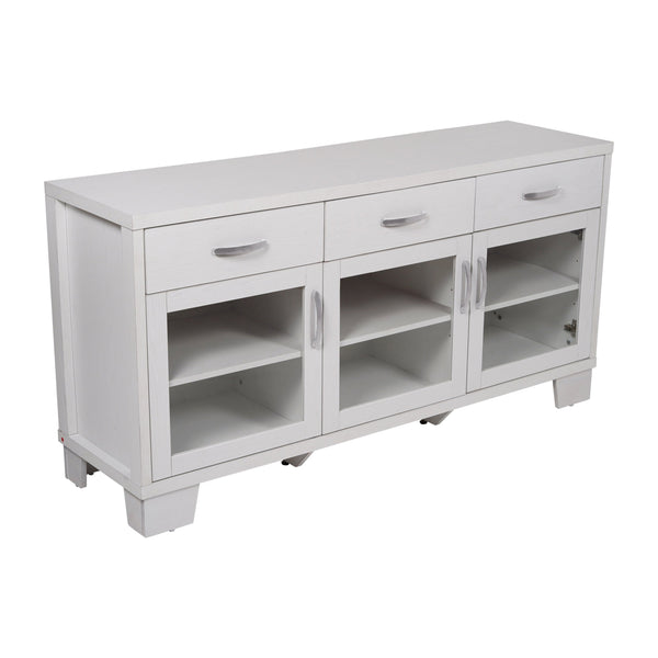 White |#| 59" Engineered Wood Buffet Sideboard Storage Cabinet w/ 3 Drawers, Doors in Wht