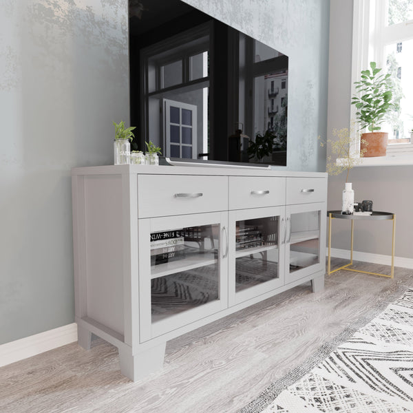 White |#| 59" Engineered Wood Buffet Sideboard Storage Cabinet w/ 3 Drawers, Doors in Wht
